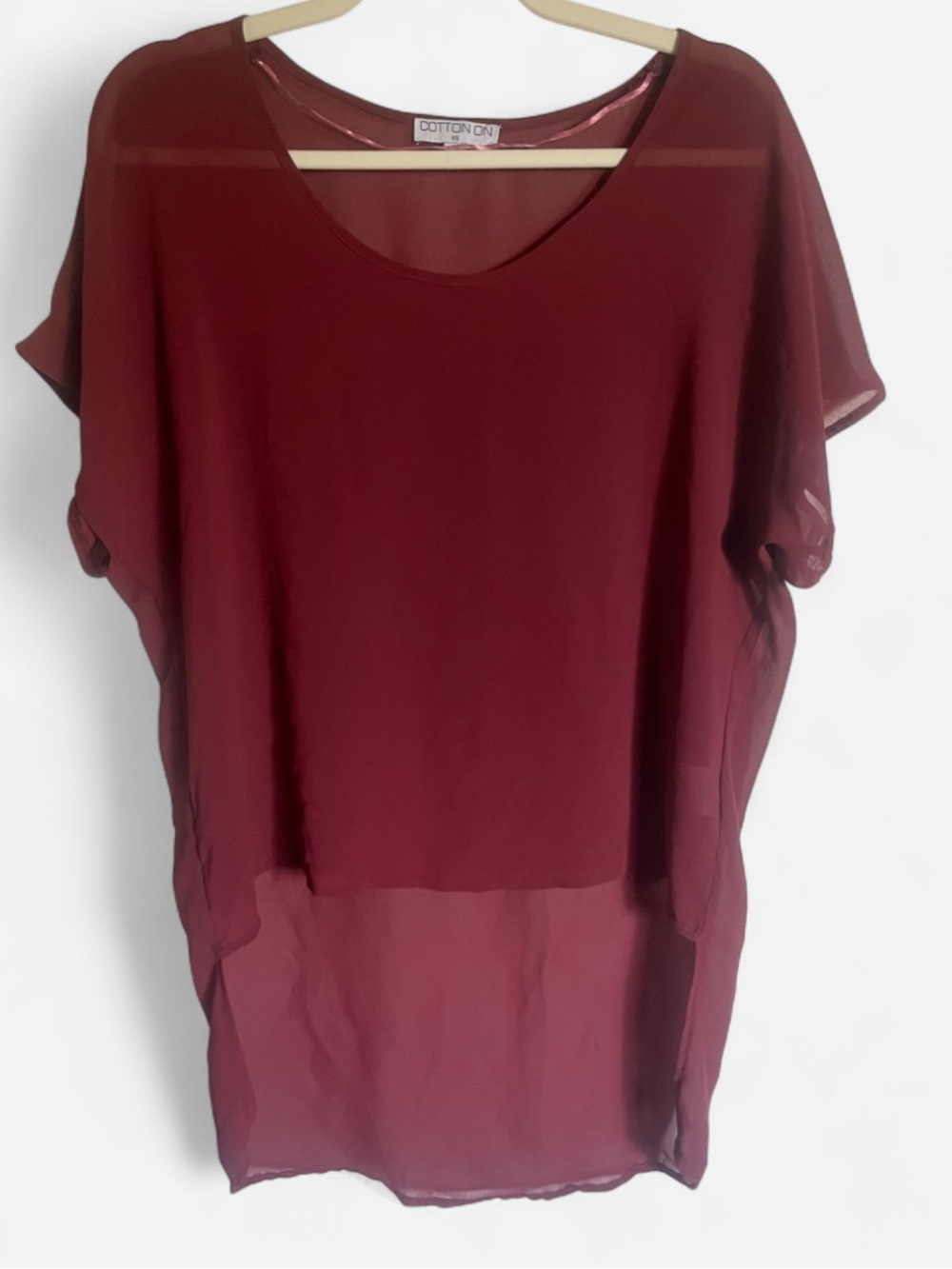 Cotton On Maroon Burgundy Sheer Chiffon High-Low Blouse Top Size XS